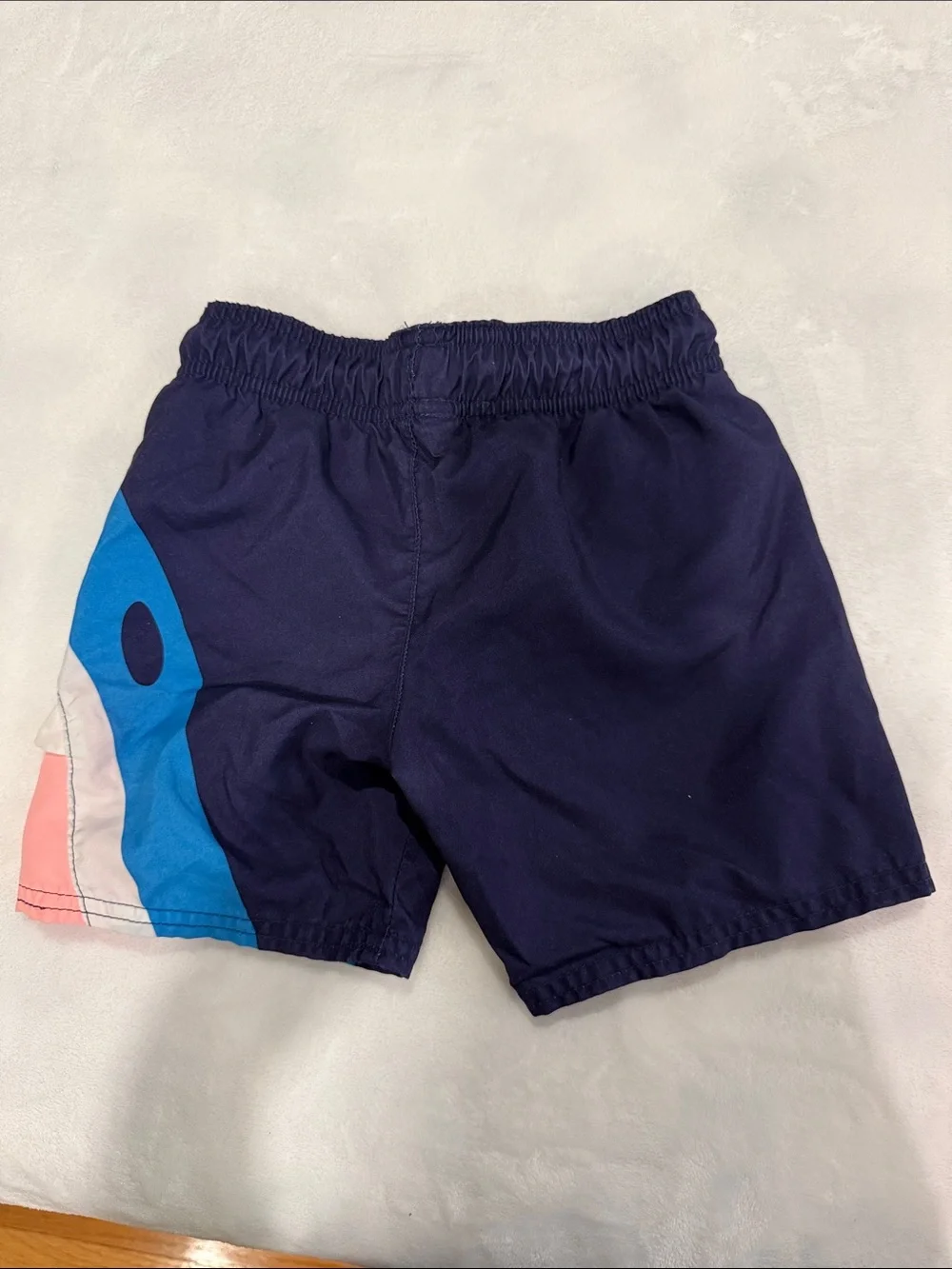 Cat & Jack Navy Swim Trunks with Blue and Pink Shark Graphic